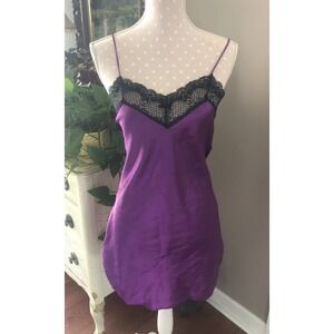 Vintage Laura Faye Satin & Lace Slip Dress Teddy  Purple Black Women's Small USA